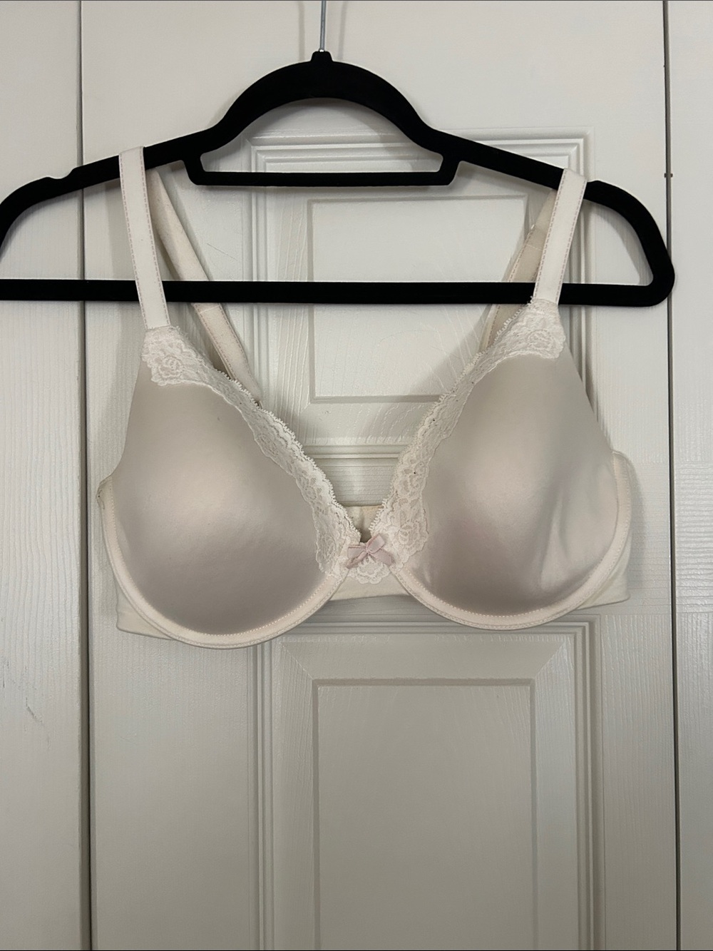 Maidenform 36D Underwire Lace-Trim T-Shirt Bra Ivory Adjustable Lined Cream